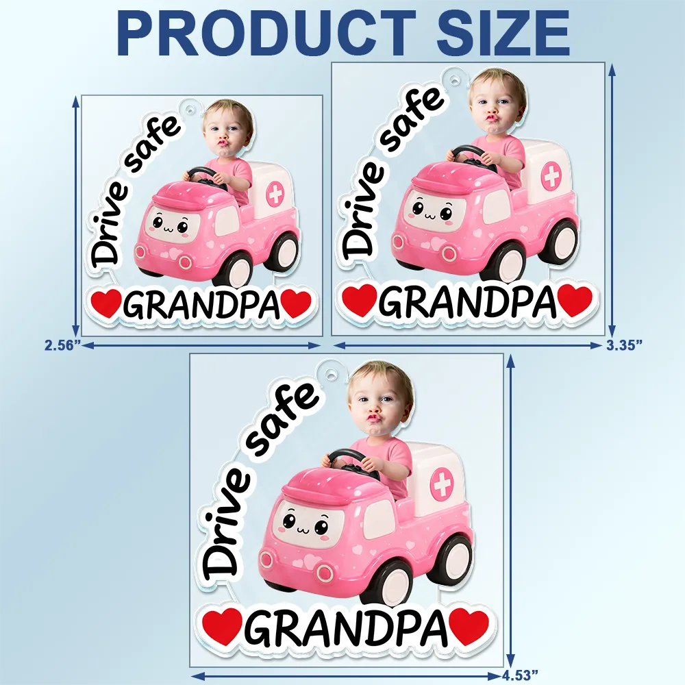 Gift For Father,Custom Photo,Adorable,Cut-Face Photo,Vector - Custom Photo Cute Kid With Car Drive Safe Daddy - Personalized Acrylic Car Hanger