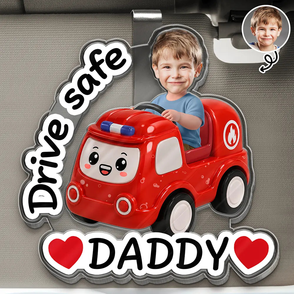 Custom Photo Cute Kid With Car Drive Safe Daddy - Personalized Custom Shaped Acrylic Car Visor Clip