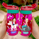Gift For Kids, Back To School - Custom Photo Cute & Funny Car Mermaid Unicorn Dinosaur Astronaut - Personalized Kids Water Bottle With Straw