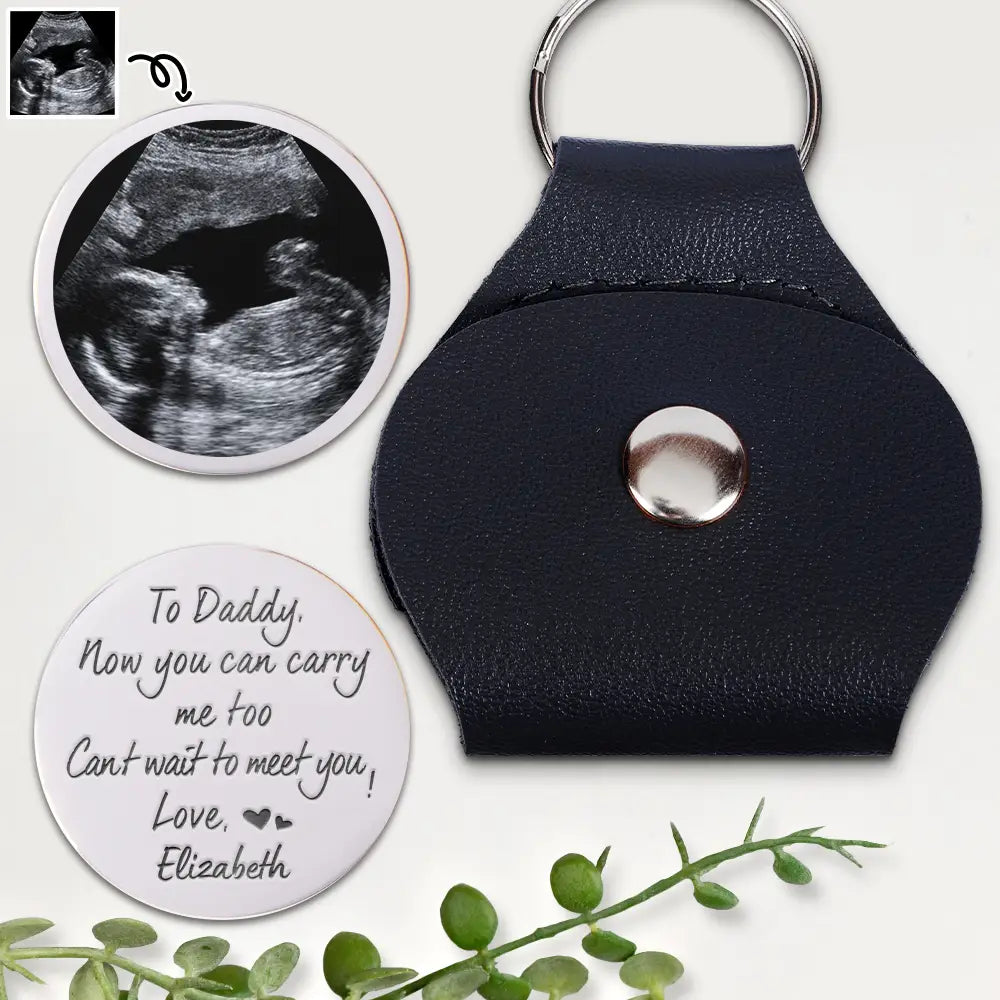 Expecting Dad,Custom Photo,Happy - Custom Photo Dad-to-be Now You Can Carry Me Too Expecting Dad - Personalized Leather Pocket Hug