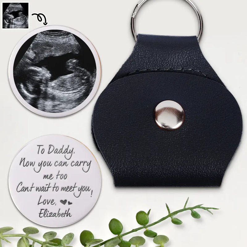 Expecting Dad,Custom Photo,Happy - Custom Photo Dad-to-be Now You Can Carry Me Too Expecting Dad - Personalized Leather Pocket Hug