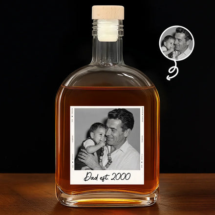 Custom Photo Dad Est Grandpa Dad - Personalized Whiskey Bottle