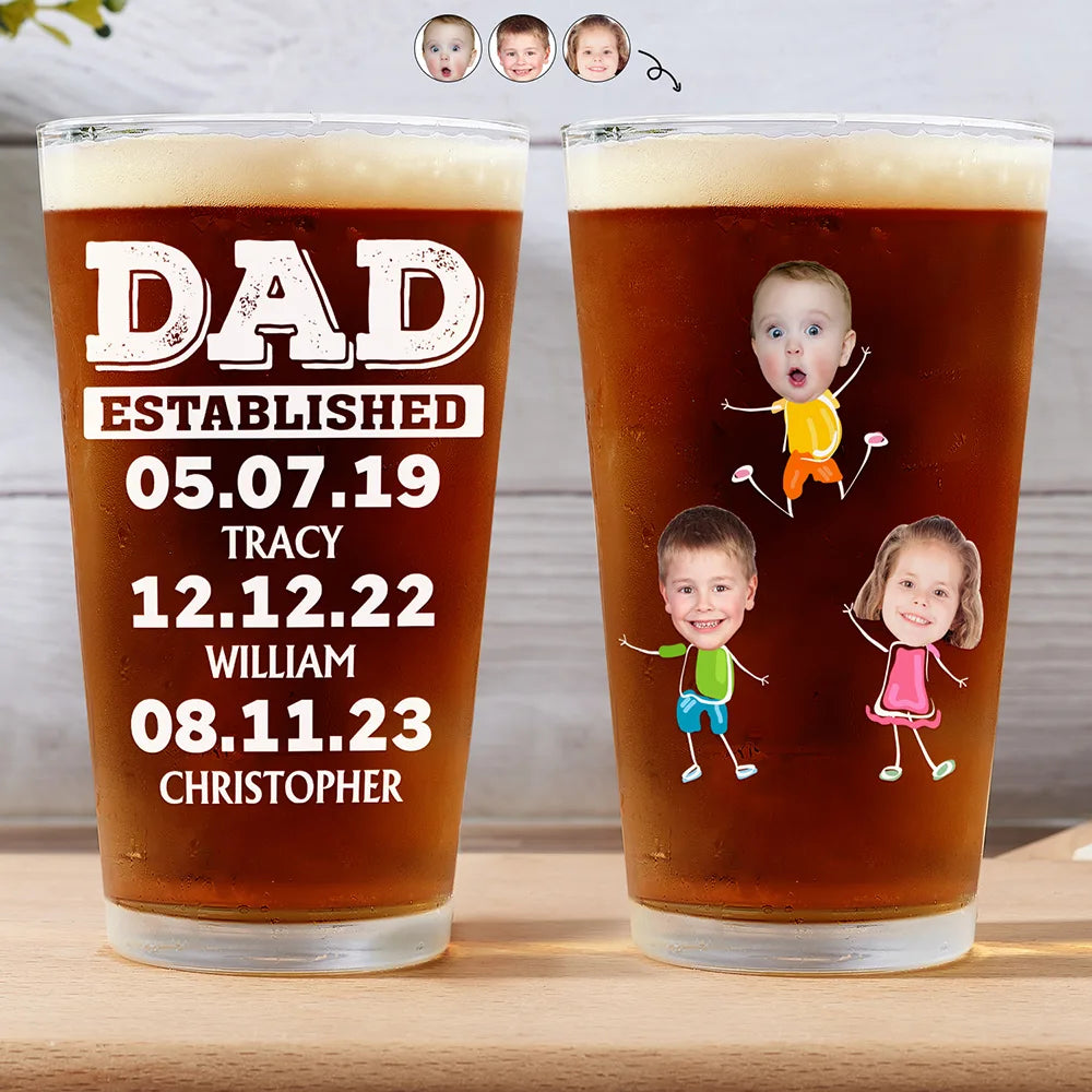Gift For Husband,Gift For Grandpa,Gift For Father - Custom Photo Dad Established Funny Kid - Personalized Beer Glass