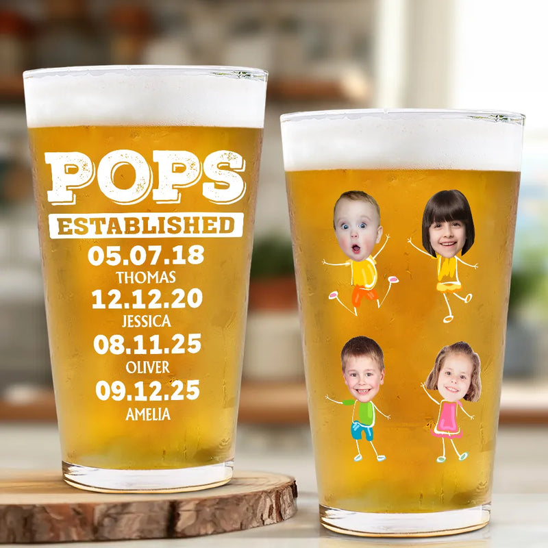 Gift For Husband,Gift For Grandpa,Gift For Father - Custom Photo Dad Established Funny Kid - Personalized Beer Glass