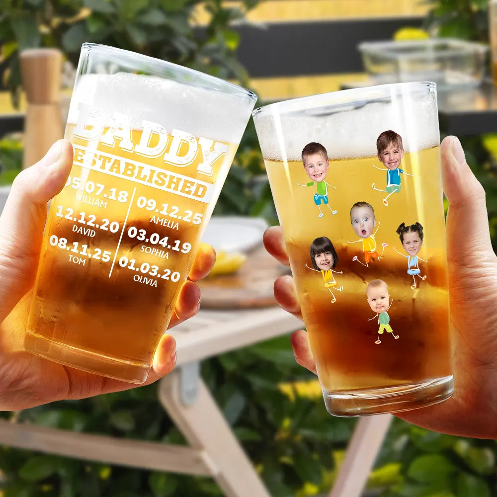 Gift For Husband,Gift For Grandpa,Gift For Father - Custom Photo Dad Established Funny Kid - Personalized Beer Glass
