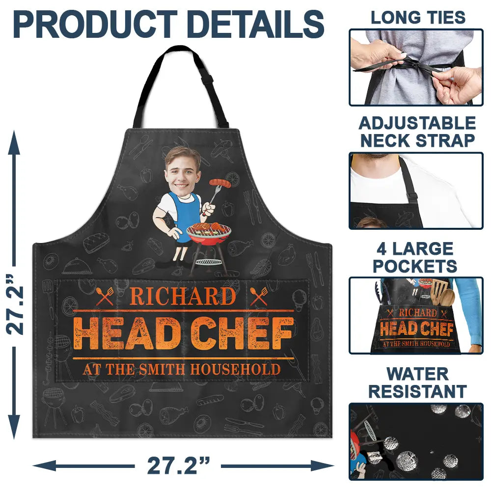Custom Photo,Grilling,Gift For Father,Dad's Hobby,Photo,Humorous - Custom Photo Dad Head Chef - Personalized Apron