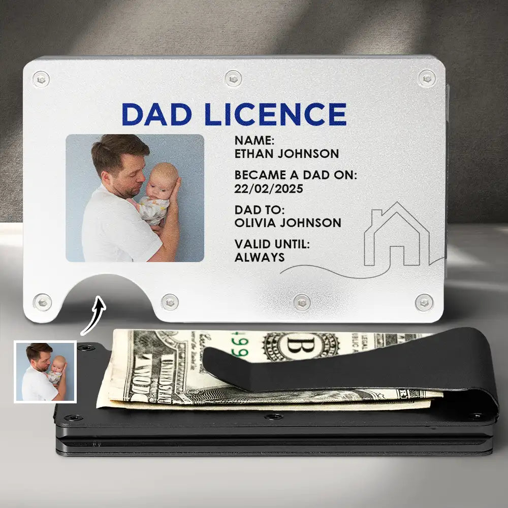 Gift For Husband, Gift For Father, New Dad, Funny, Happy - Custom Photo Dad License - Personalized Card Wallet With Money Clip