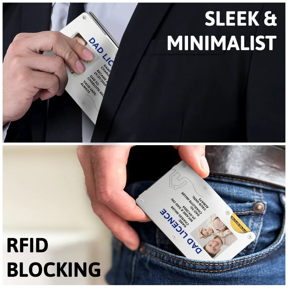 Gift For Husband, Gift For Father, New Dad, Funny, Happy - Custom Photo Dad License - Personalized Card Wallet With Money Clip