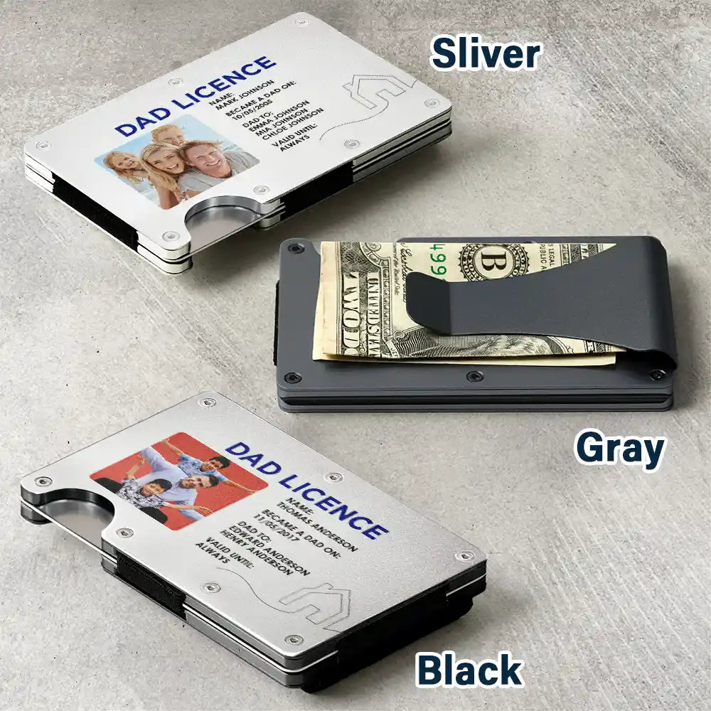 Gift For Husband, Gift For Father, New Dad, Funny, Happy - Custom Photo Dad License - Personalized Card Wallet With Money Clip