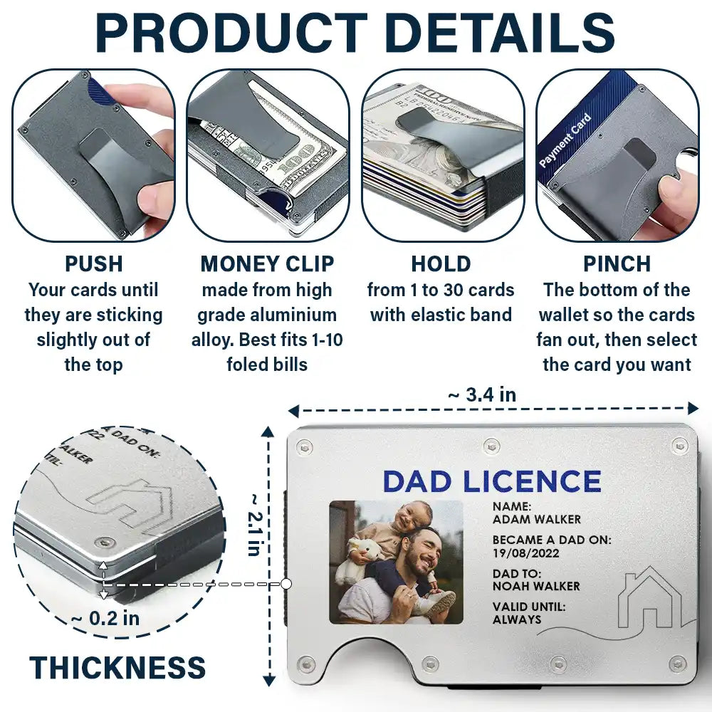 Gift For Husband, Gift For Father, New Dad, Funny, Happy - Custom Photo Dad License - Personalized Card Wallet With Money Clip