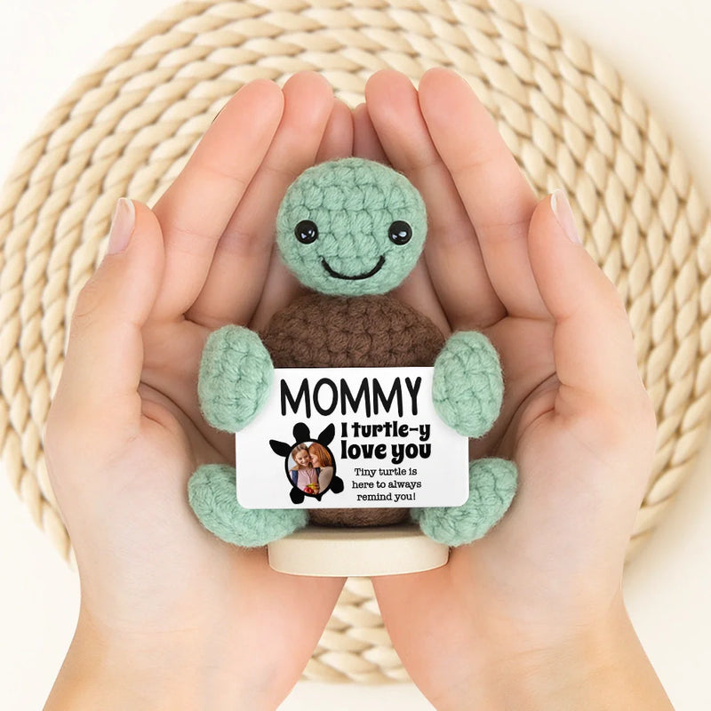 Family, Gift For Father - Custom Photo Dad Mom I Turtle-y Love You Thanks For Always Having My Back - Personalized Doll Crochet With Custom Card