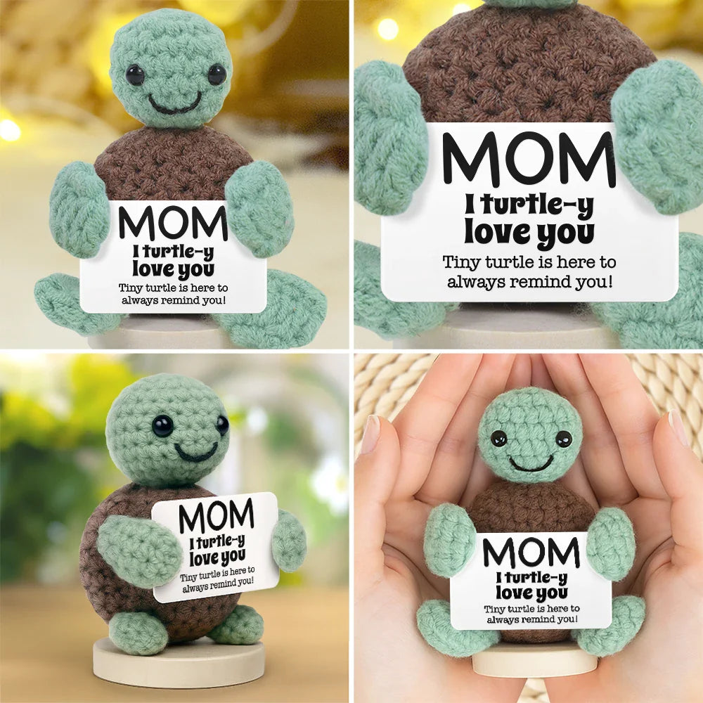 Family, Gift For Father - Custom Photo Dad Mom I Turtle-y Love You Thanks For Always Having My Back - Personalized Doll Crochet With Custom Card