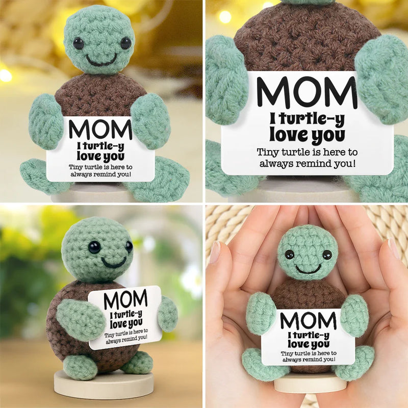 Family, Gift For Father - Custom Photo Dad Mom I Turtle-y Love You Thanks For Always Having My Back - Personalized Doll Crochet With Custom Card