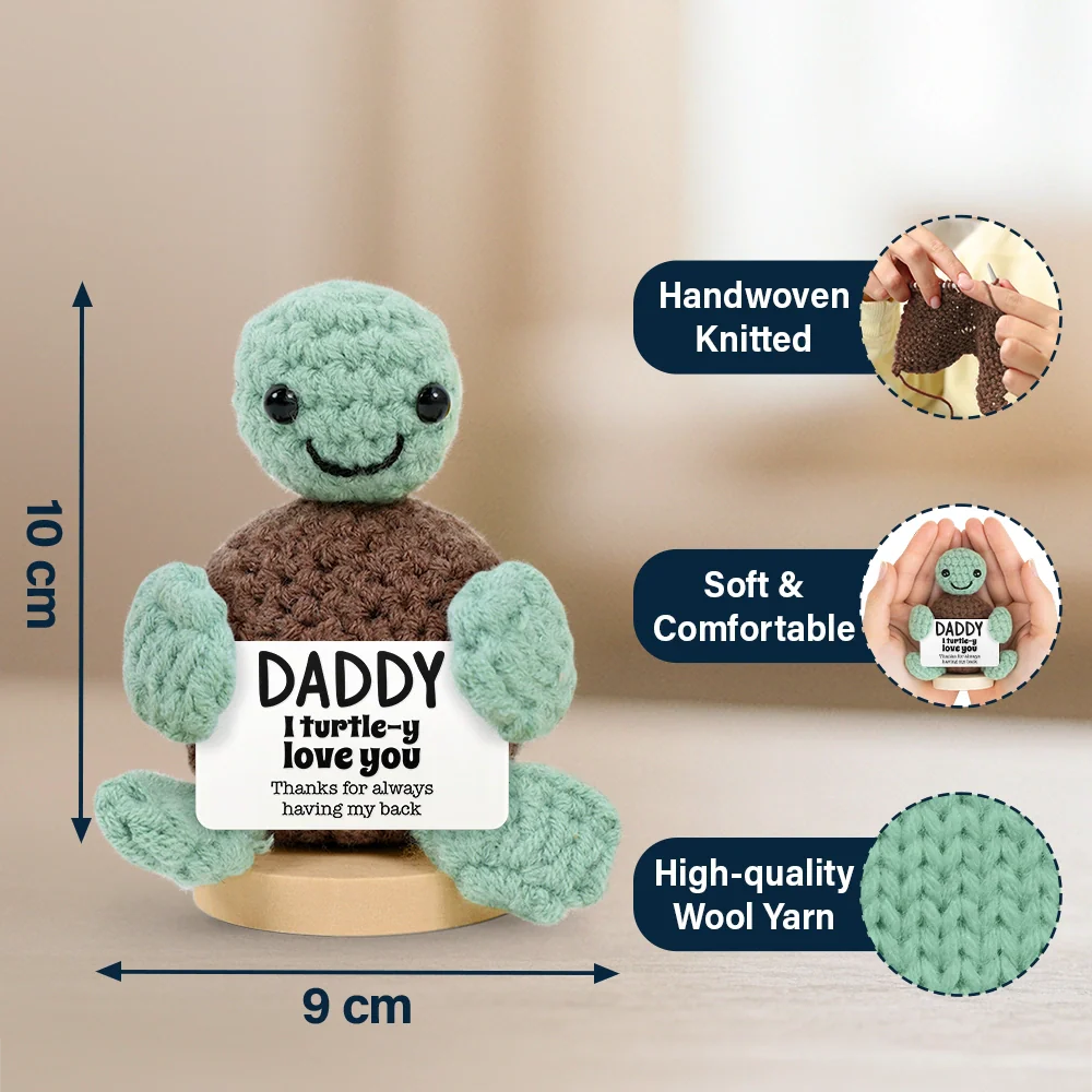 Family, Gift For Father - Custom Photo Dad Mom I Turtle-y Love You Thanks For Always Having My Back - Personalized Doll Crochet With Custom Card