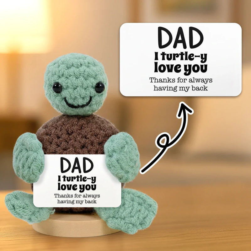 Family, Gift For Father - Custom Photo Dad Mom I Turtle-y Love You Thanks For Always Having My Back - Personalized Doll Crochet With Custom Card