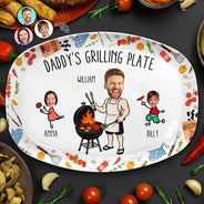 Gift For Father,Gift For Grandpa,Grilling,Photo,Icon,Humorous - Custom Photo Dad Papa Grilling Buddies Fun Icon - Personalized Plate