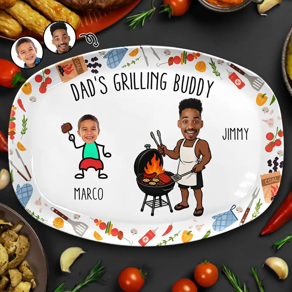 Gift For Father,Gift For Grandpa,Grilling,Photo,Icon,Humorous - Custom Photo Dad Papa Grilling Buddies Fun Icon - Personalized Plate