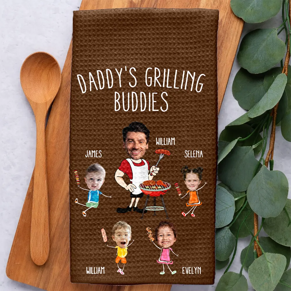 Custom Photo,Gift For Father,Grilling,Dad - Children,Non-Eng,Photo,Icon,Humorous - Custom Photo Dad Papa's Grilling Towel - Personalized Kitchen Towel