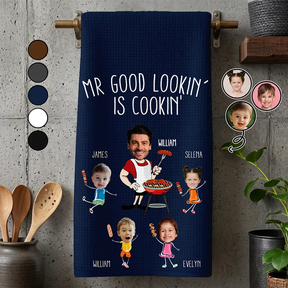 Custom Photo Dad Papa's Grilling Towel - Personalized Kitchen Towel
