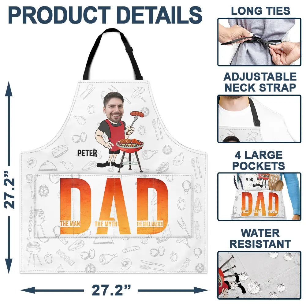 Custom Photo,Gift For Father,Grilling - Custom Photo Dad The Man The Myth The Grill Master - Personalized Apron