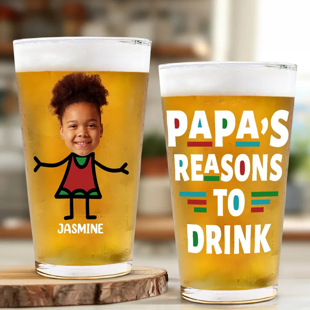 Gift For Yourself,Gift For Men,Gift For Grandpa,Gift For Father,Funny,Custom Photo,Afro Dad - Custom Photo Dad's Reasons To Drink - Personalized Beer Glass