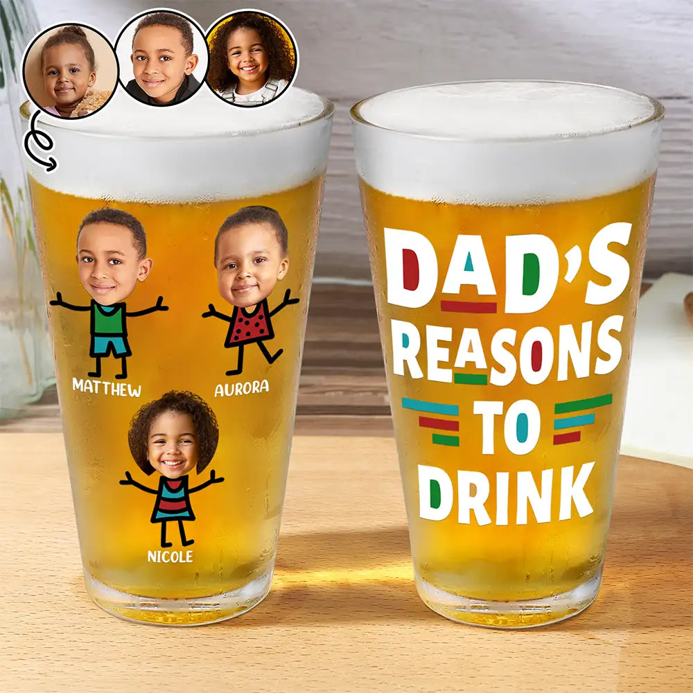 Gift For Yourself,Gift For Men,Gift For Grandpa,Gift For Father,Funny,Custom Photo,Afro Dad - Custom Photo Dad's Reasons To Drink - Personalized Beer Glass