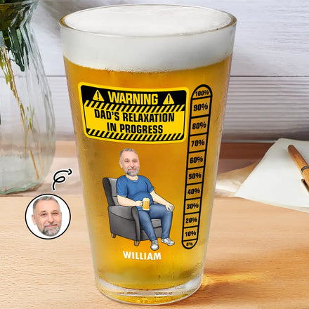 Custom Photo Dad's Relaxation In Progress - Personalized Beer Glass