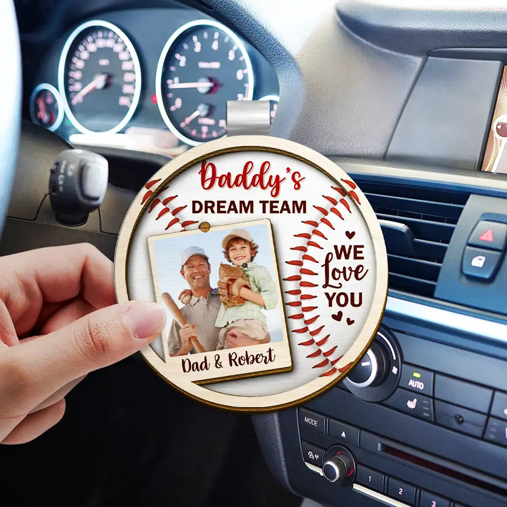 Gift For Father,Happy,Baseball - Custom Photo Daddy's Dream Team - Personalized Custom Shaped Car Visor Clip