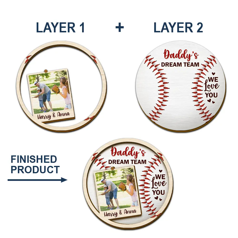 Gift For Father,Happy,Baseball - Custom Photo Daddy's Dream Team - Personalized Custom Shaped Car Visor Clip