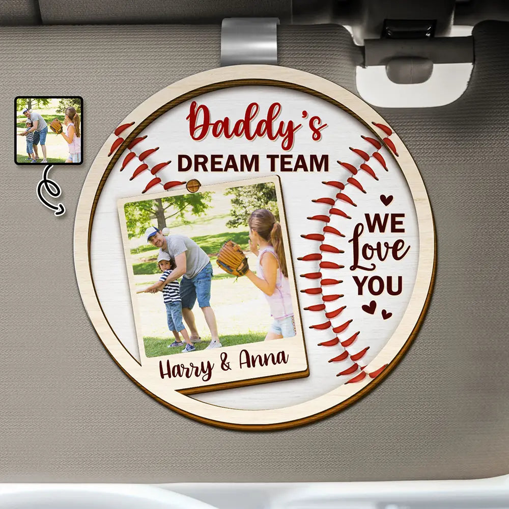 Custom Photo Daddy's Dream Team - Personalized Custom Shaped Car Visor Clip