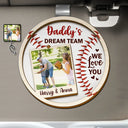 Gift For Father,Happy,Baseball - Custom Photo Daddy's Dream Team - Personalized Custom Shaped Car Visor Clip