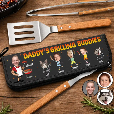 Custom Photo Daddy's Grilling Buddies - Personalized BBQ Tool Set With Storage Bag