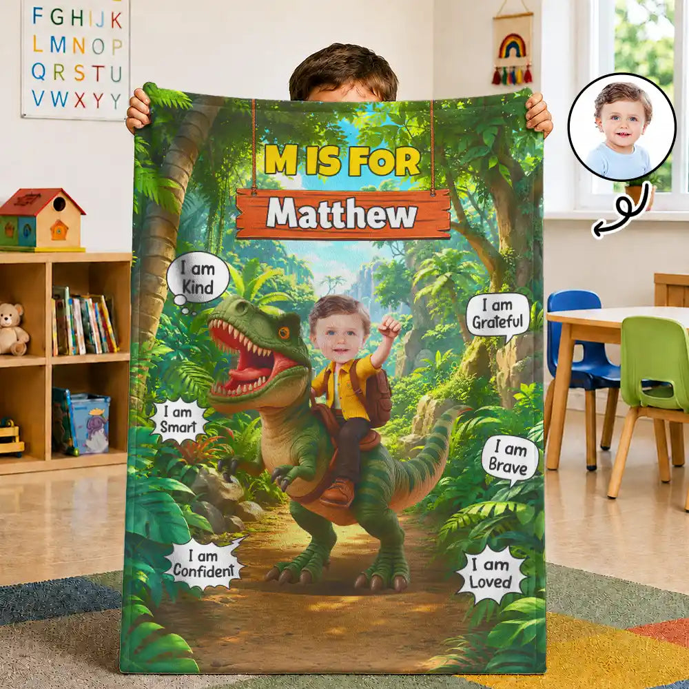 Custom Photo Dinosaur Adventure - Personalized Fleece Blanket, Sherpa Blanket