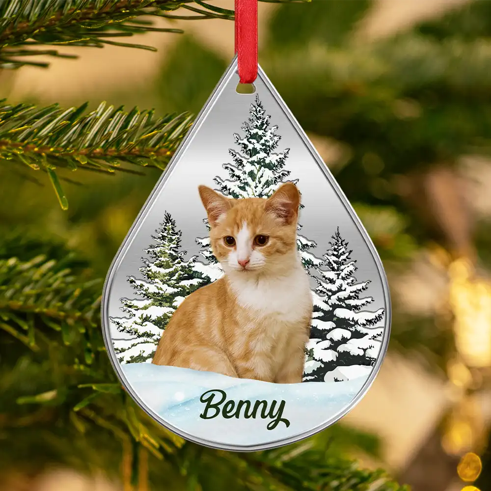 Pet Lovers,Memorial,Love,Dog Lovers,Christmas - Custom Photo Dog Cat Face Pet Lover Memorial - Personalized Metal Ornament