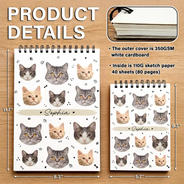 Back To School, Custom Photo, Pet Lovers, Playful, Cut-Face Photo - Custom Photo Dog Cat Family Portrait - Personalized Sketchbook