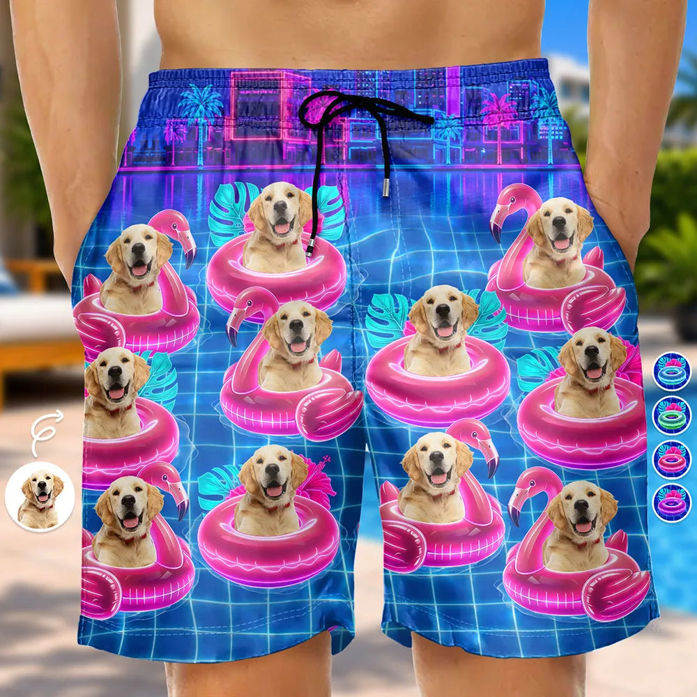 Custom Photo,Summer,Top Market,Pet Dad,Pet Lovers,Gift For Father,Playful,Remove BG Photo - Custom Photo Dog Cat Kid On Floating Paradise - Personalized Unisex Beach Shorts