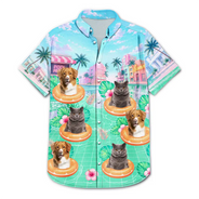Custom Photo,Summer,Top Market,Pet Dad,Pet Lovers,Gift For Father,Playful,Remove BG Photo - Custom Photo Dog Cat Kid Summer Poolside - Personalized Hawaiian Shirt