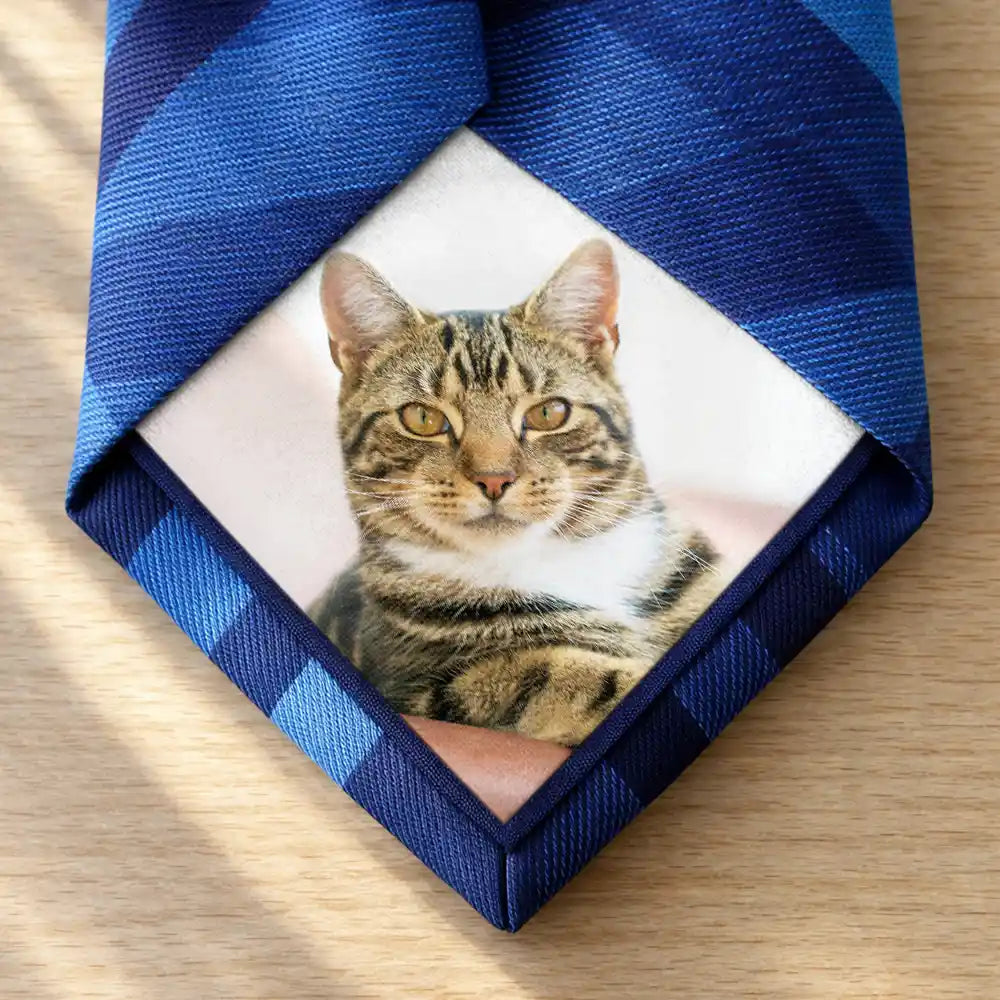 Dog Lovers, Pet Lovers, Cat Lovers, Happy, Cat Dad, Dog Dad, Pet Dad, Gift For Father, Gift For Men, Gift For Yourself, Gift For Husband - Custom Photo Dog Cat Pet - Personalized Fabric Tie Patch