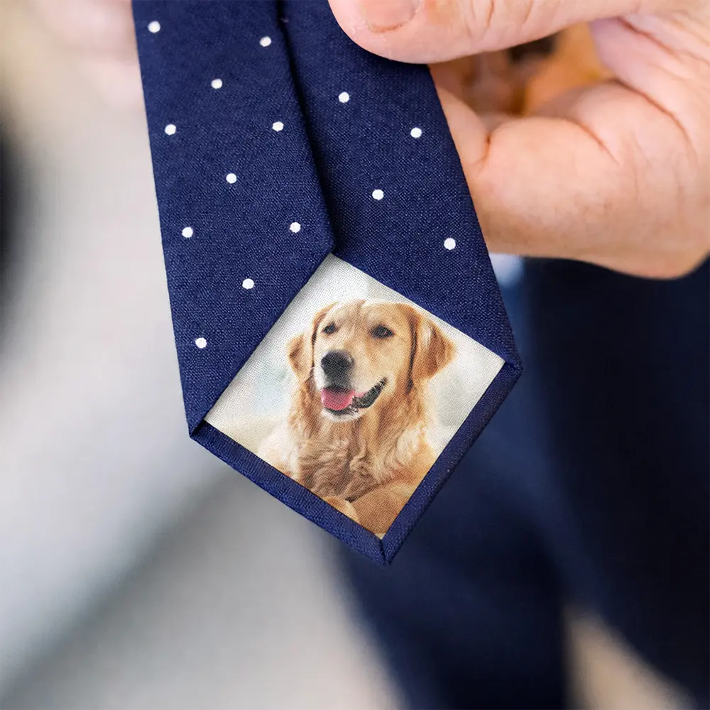 Dog Lovers, Pet Lovers, Cat Lovers, Happy, Cat Dad, Dog Dad, Pet Dad, Gift For Father, Gift For Men, Gift For Yourself, Gift For Husband - Custom Photo Dog Cat Pet - Personalized Fabric Tie Patch