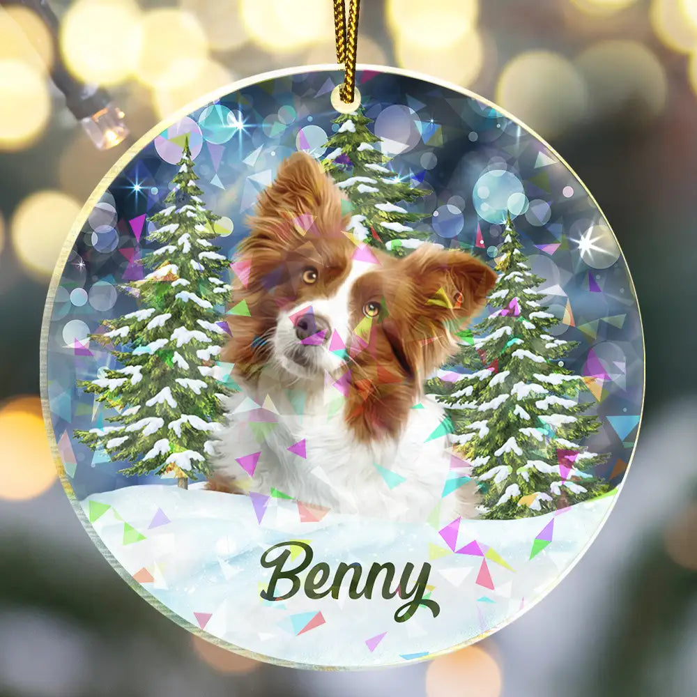 Dog Lovers,Pet Lovers,Happy,Cat Lovers,Christmas - Custom Photo Dog Cat Pet Face - Personalized Holographic Acrylic Ornament