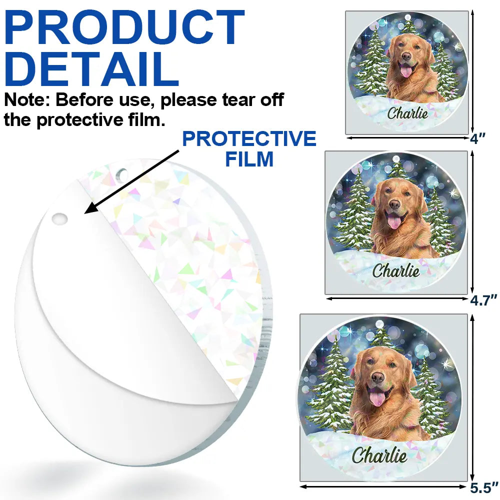 Dog Lovers,Pet Lovers,Happy,Cat Lovers,Christmas - Custom Photo Dog Cat Pet Face - Personalized Holographic Acrylic Ornament