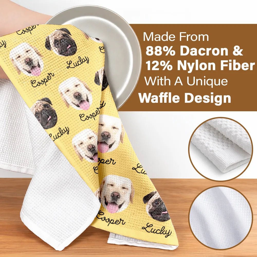 Happy,Dog Lovers,Pet Lovers,Cat Lovers - Custom Photo Dog Cat Pet Funny Face - Personalized Kitchen Towel