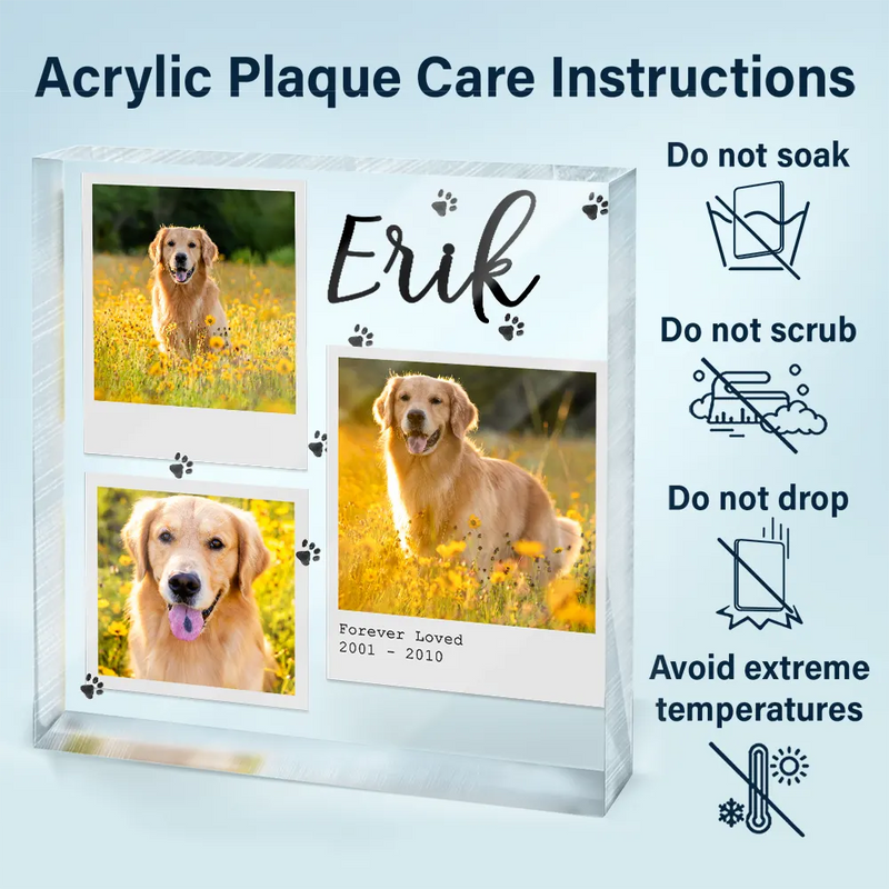 Custom Photo, Memorial ,Pet Lovers, Dog Lovers, Cat Lovers, Sad - Custom Photo Dog Cat Pet Memorial - Personalized Square Shaped Acrylic Plaque