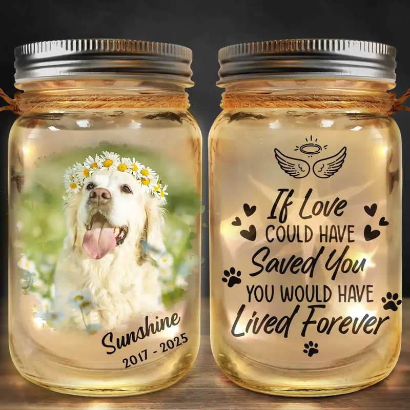 Custom Photo,Memorial,Pet Lovers,Dog Lovers,Cat Lovers,Sad - Custom Photo Dog Cat Pet Memorial The Paw Prints Left By You - Personalized Mason Jar Light