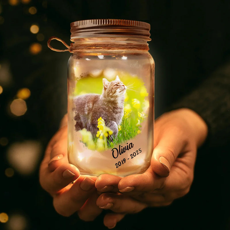 Custom Photo,Memorial,Pet Lovers,Dog Lovers,Cat Lovers,Sad - Custom Photo Dog Cat Pet Memorial The Paw Prints Left By You - Personalized Mason Jar Light