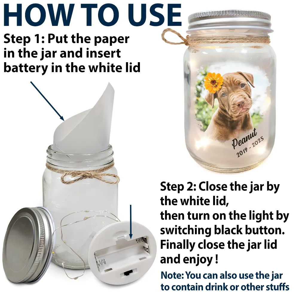 Custom Photo,Memorial,Pet Lovers,Dog Lovers,Cat Lovers,Sad - Custom Photo Dog Cat Pet Memorial The Paw Prints Left By You - Personalized Mason Jar Light