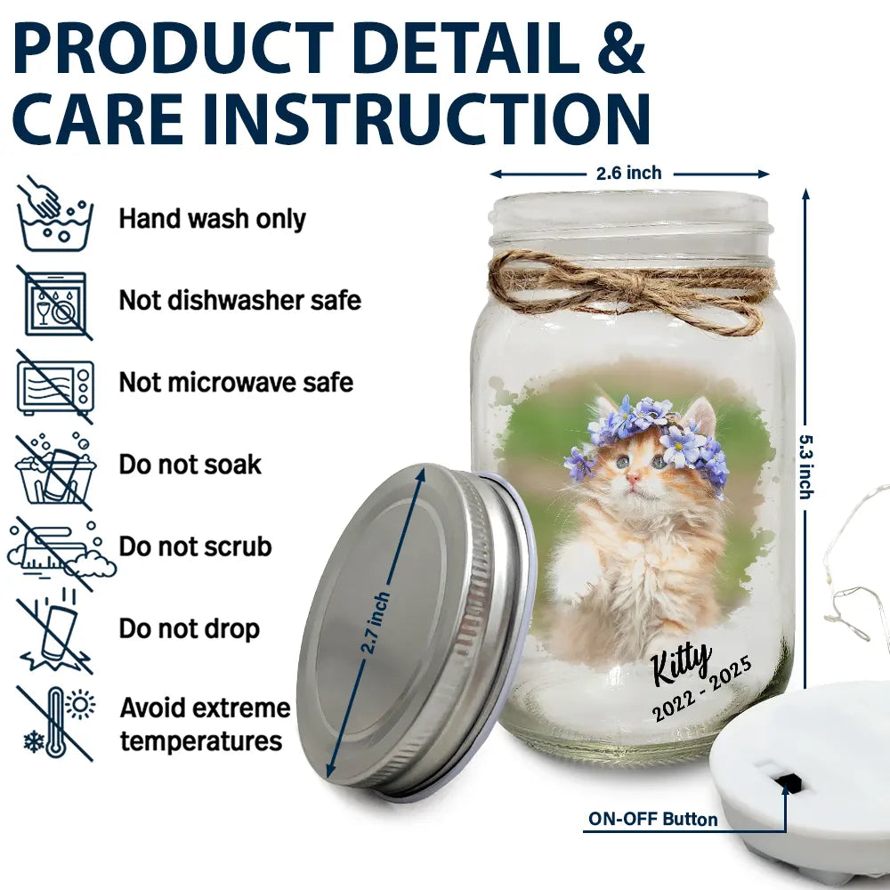 Custom Photo,Memorial,Pet Lovers,Dog Lovers,Cat Lovers,Sad - Custom Photo Dog Cat Pet Memorial The Paw Prints Left By You - Personalized Mason Jar Light