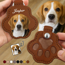 Pet Lovers, Dog Lovers, Cat Lovers - Custom Photo Dog Cat Pet Portrait - Personalized Paw Shaped Leather Keychain With Stitching