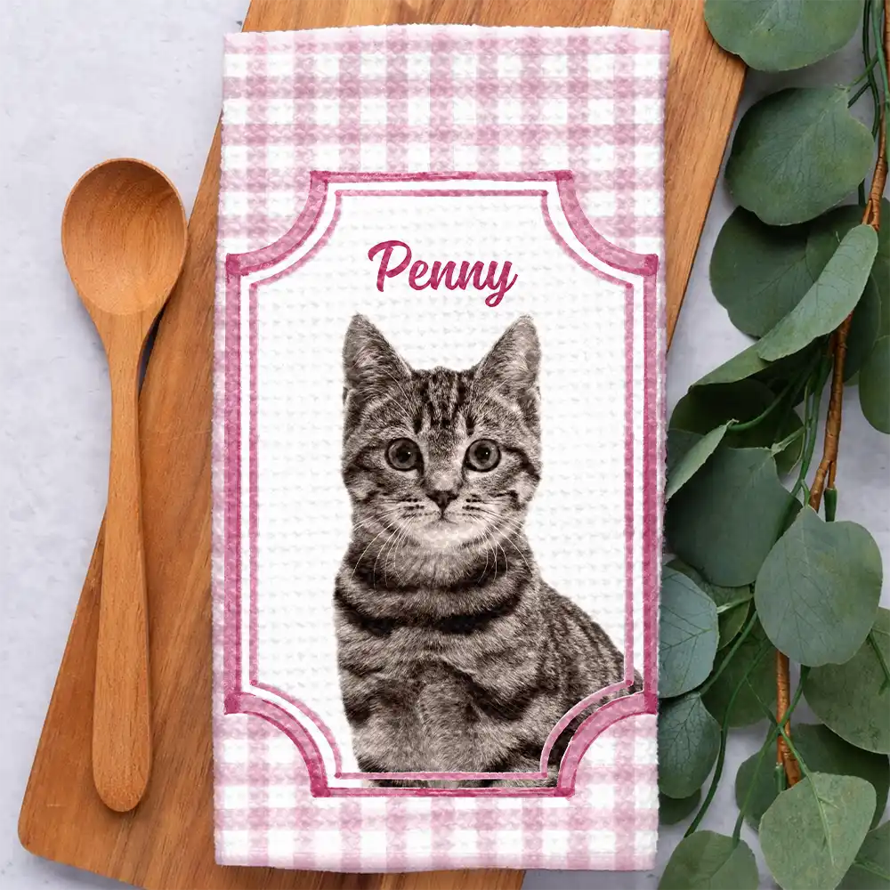 Happy, Dog Lovers, Pet Lovers, Cat Lovers - Custom Photo Dog Cat Pet Portrait Vintage - Personalized Kitchen Towel