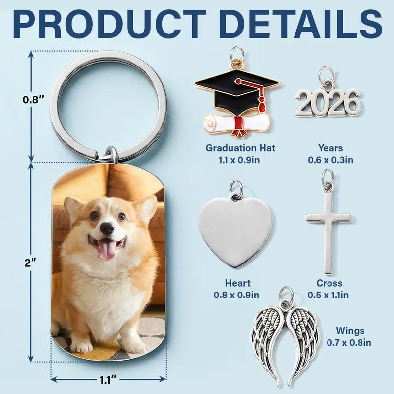 Pet Lovers,Pet Mom,Pet Dad,Pet Couple,Memorial,Non-Eng,Photo,Sympathetic - Custom Photo Dog Cat Portrait Art - Personalized Stainless Steel Keychain